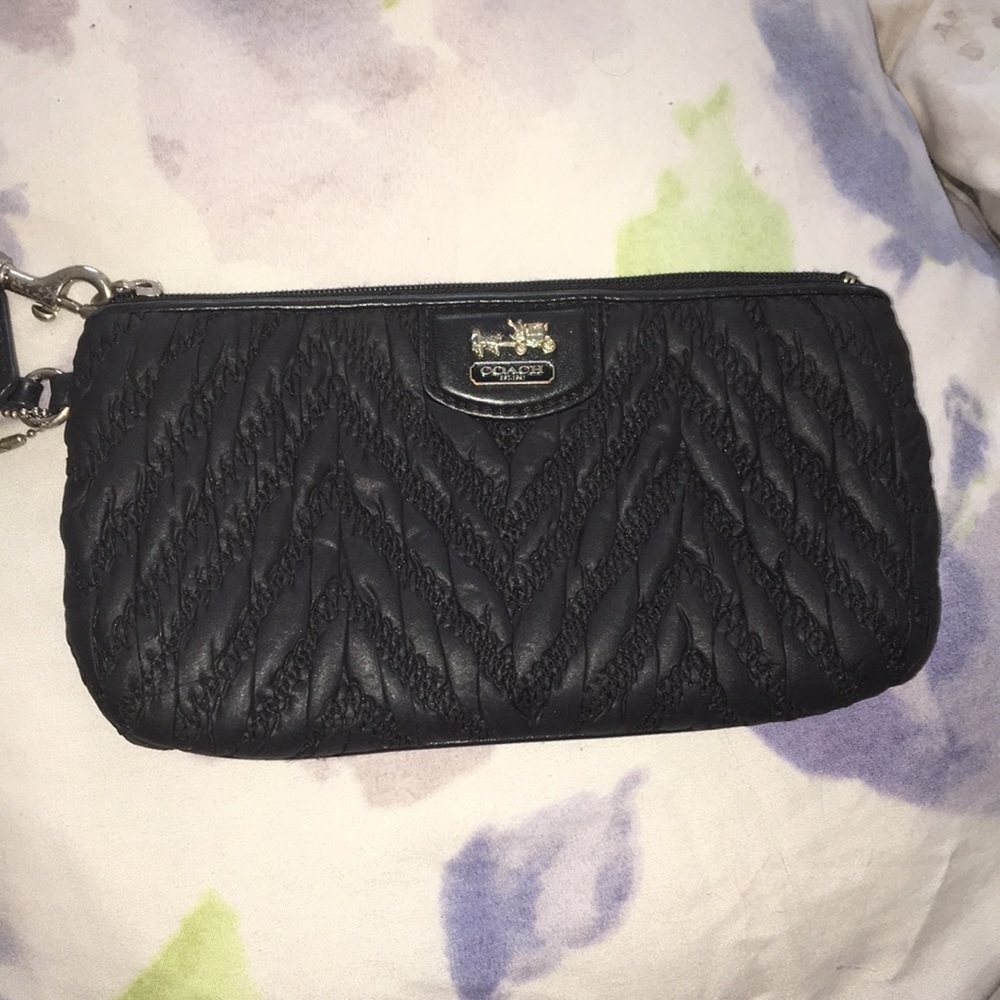 Black Authentic Coach Madison Quilted Wristlet